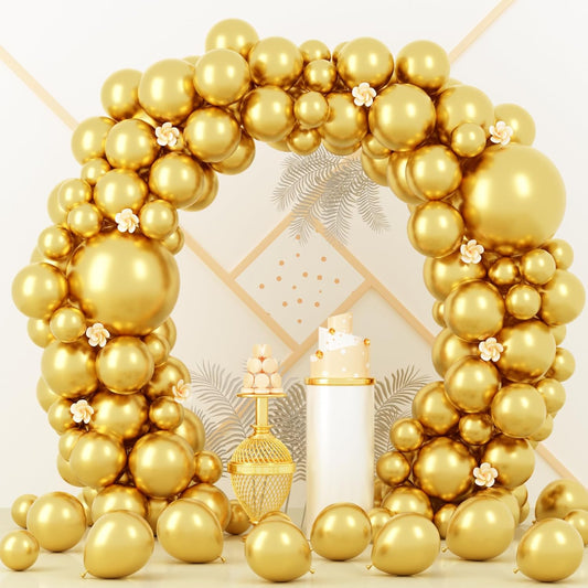 90pack Metallic Gold Balloons Different Size 18/12/10/5 Inch Chrome Gold Balloon Garland Arch Kit for Wedding, New Year, Birthday, Graduation, Bridal Shower, Baby Shower Decorations