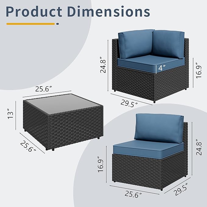 SUNLEI 5pcs Patio Furniture Sets Conversation Set, Low Back All-Weather Rattan - Image 2