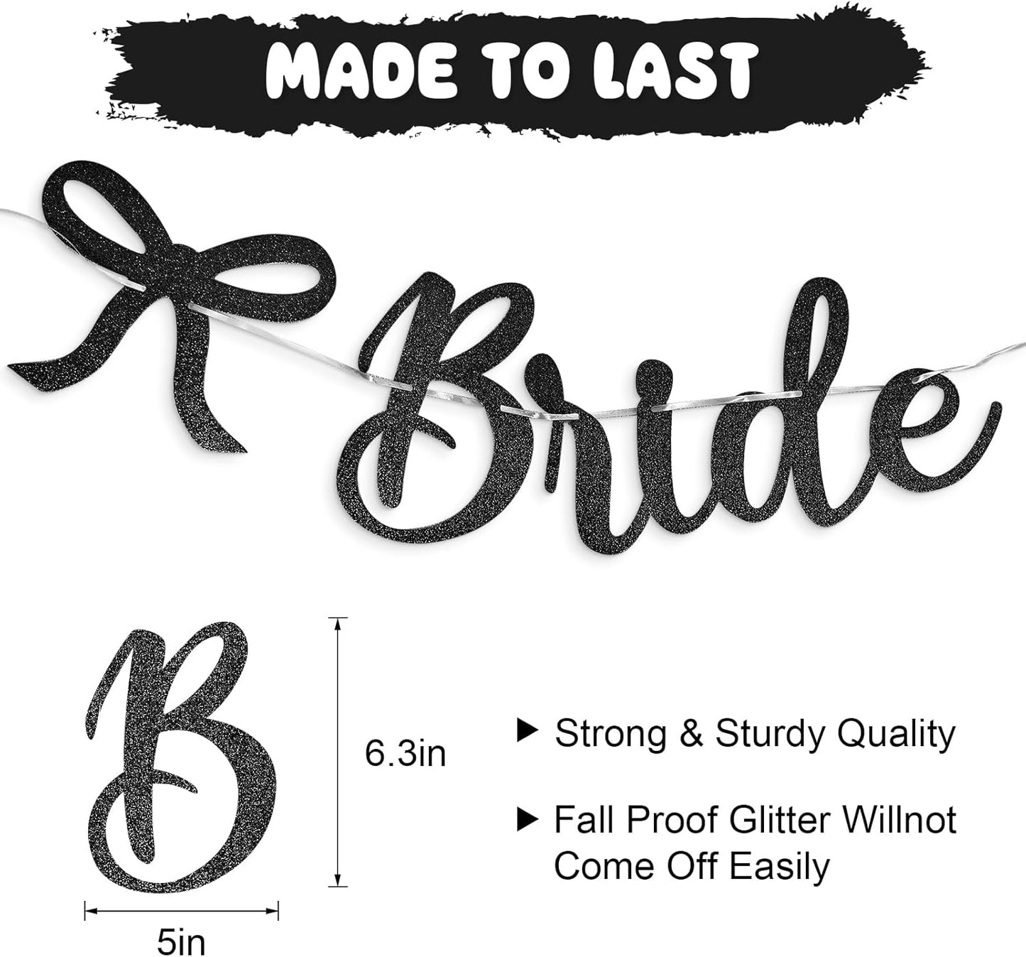 Bride to Be Banner, Black Bride to Be with Bow Glitter Bachelorette Bridal Party Banner BRIDE TO BE Sign for Black Bachelorette Bridal Shower Wedding Engagement Hen Party Decorations
