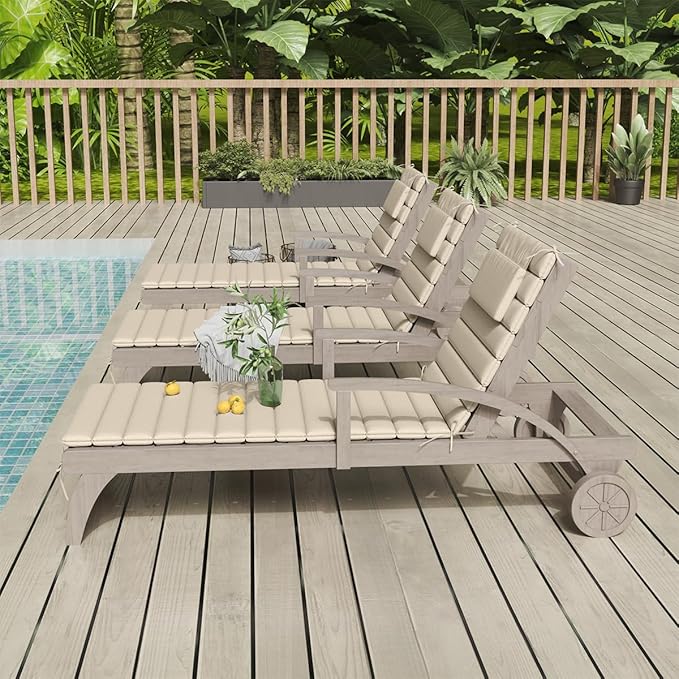 Sundale Outdoor Olefin Quilted Lounge Cushion Set of 4, Patio Foldable Chaise - Image 9