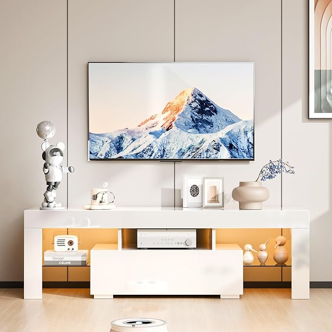 VINGLI 51'' LED TV Stand, High Glossy Modern Entertainment Center - Image 2