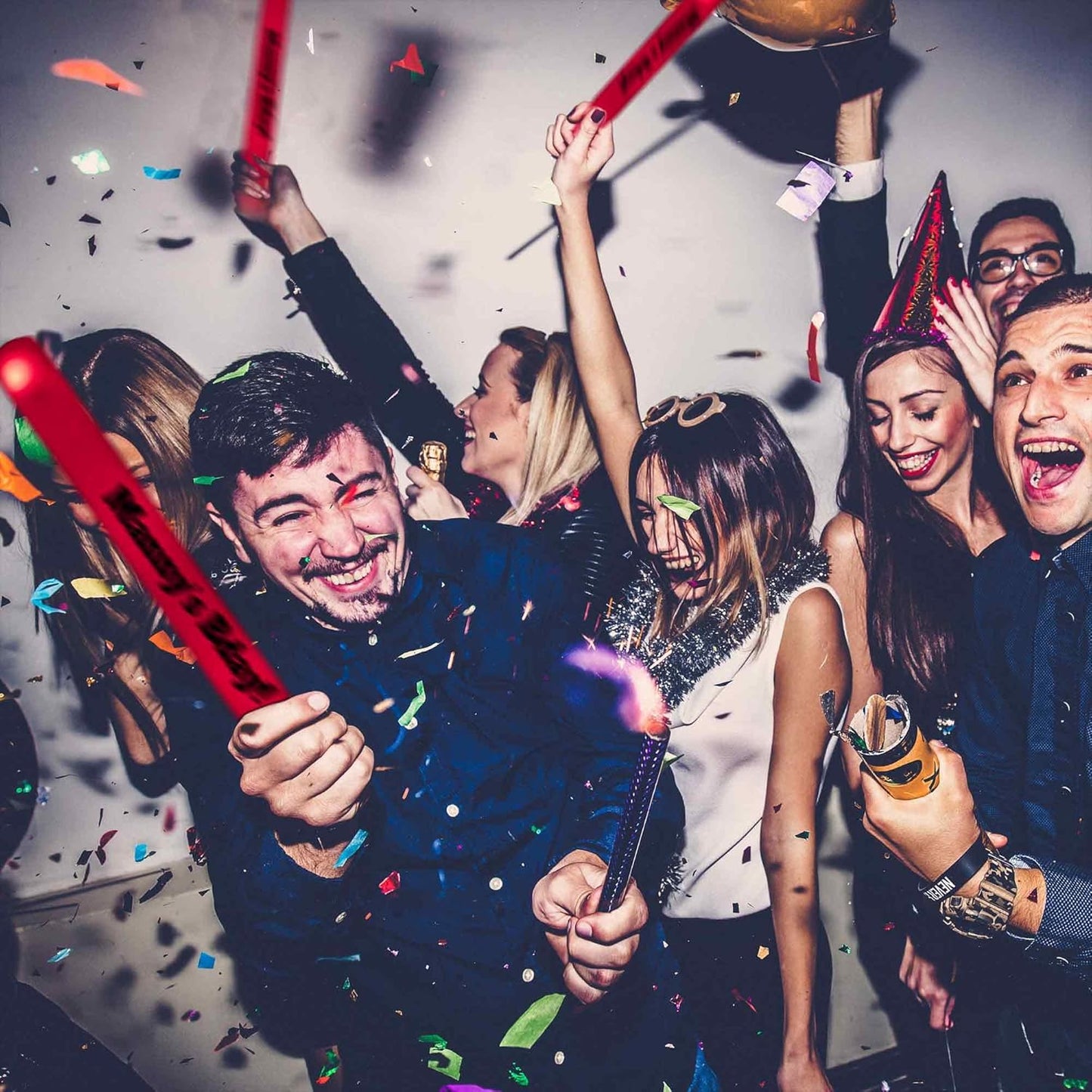 Pack of 12 Custom LED Party Foam Light Sticks Batons for Quinceaneras, Sweet 16, Bat Mitzvah, Parties, Birthdays, Guests, Party, Promotions 3 Color Lighting Modes Batteries 16"