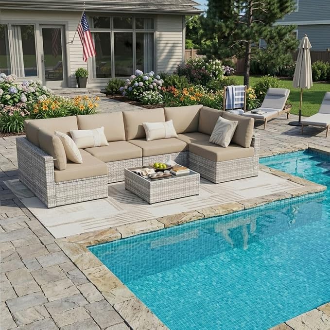 KIGOTY 7-Piece Patio Furniture Set, All-Weather PE Rattan Outdoor Sectional Sofa - Image 7