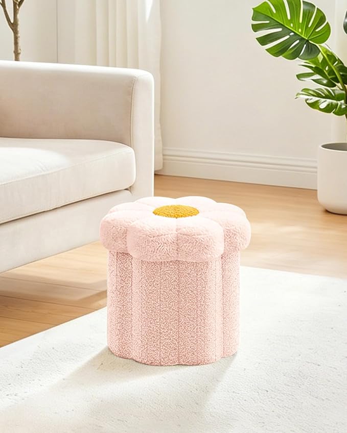 B FSOBEIIALEO Storage Ottoman Foldable, Sunflower Shaped Small Footrest - Image 7