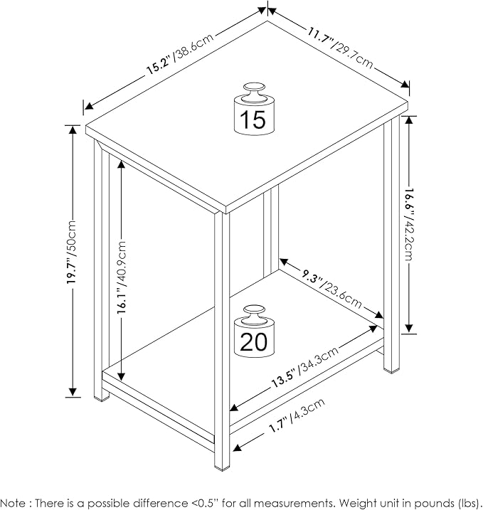Furinno Simplistic Side Table, 2-Tier Metal Frame Modern End Table - Image 3
