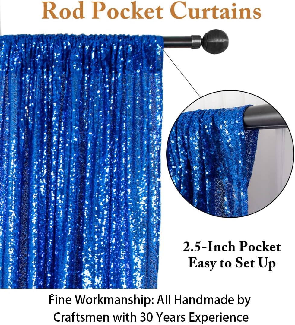ShinyBeauty Blue Sequin-Backdrop Curtain - 2 Panel, 5FT x 10FT - Wedding & Photography Backdrop - Royal Blue Sequin Fabric