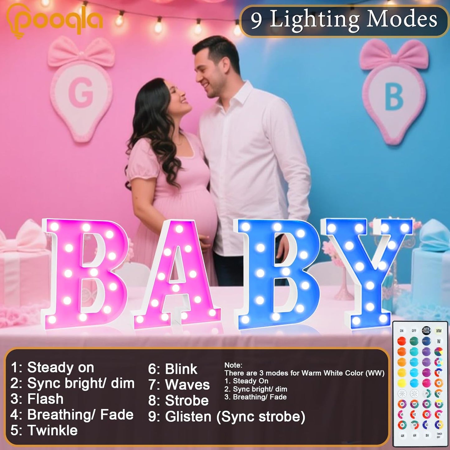 Pooqla Colorful Light Up Letters with Remote, Upgraded 35 Colors LED Marquee Letters, RGB Lighted Letter for Girls Teenager Gift, Birthday, Party, Wedding, Night Light, Room, Bedroom Decor, Letter N