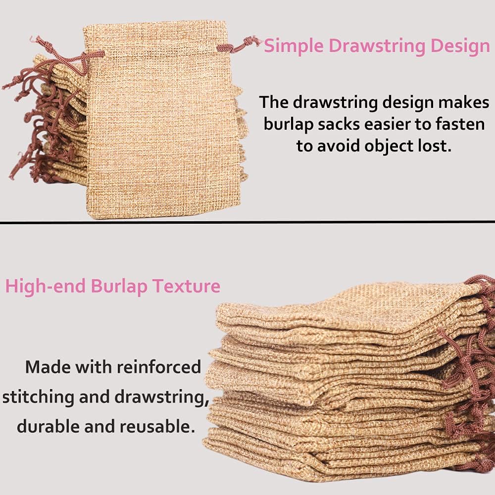 LYSXP 50PCS Burlap Bags with Drawstring，5x7 Inch Drawstring Gift Bag Jewelry Pouches for Wedding Party Favors, DIY Craft Christmas Presents