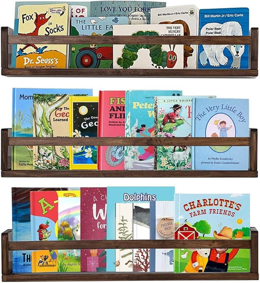 AZSKY Nursery Book Shelves 24 Inch Deep Walnut Floating Bookshelf by AZSKYMakeyourlifebetter