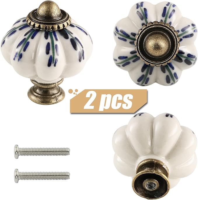 Ivory Pumpkin Knobs 2 Pack Ceramic Cabinet Knobs Vintage Drawer Pulls - Image 2