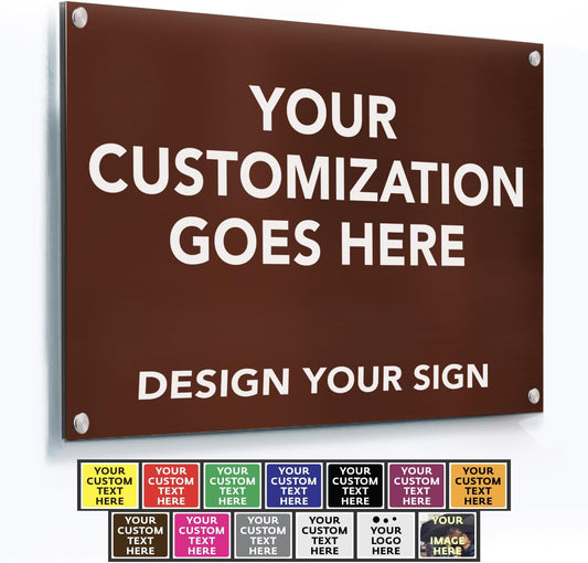 Custom Metal Signs, Personalized Aluminum, Customized Safety, Business Signs, Waterproof Outdoor, White Aluminum (Brown, 30x24 In)