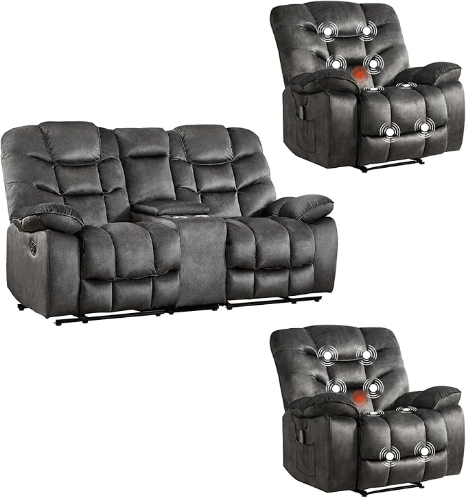 HAOMARKETS 3 Pieces Recliner Sofa Furniture Set, Include 2 Power Recliner Chairs - Image 8