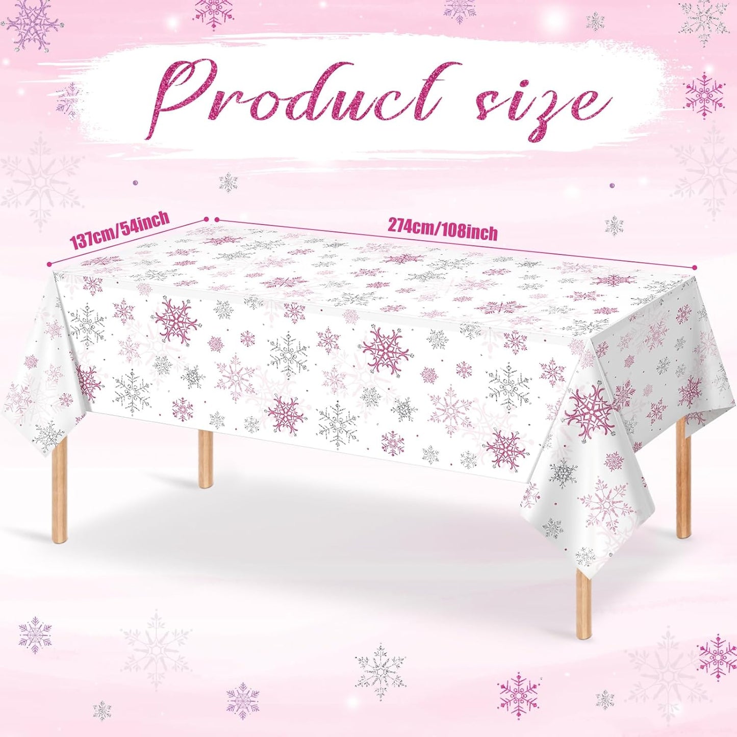 3 Pcs Christmas Snowflake Party Tablecloths Decorations,Plastic Pink Winter Onederland Rectangle Table Cover for Christmas New Year Girls 1st Birthday Baby Shower Holiday Party Decorations,54x108 inch