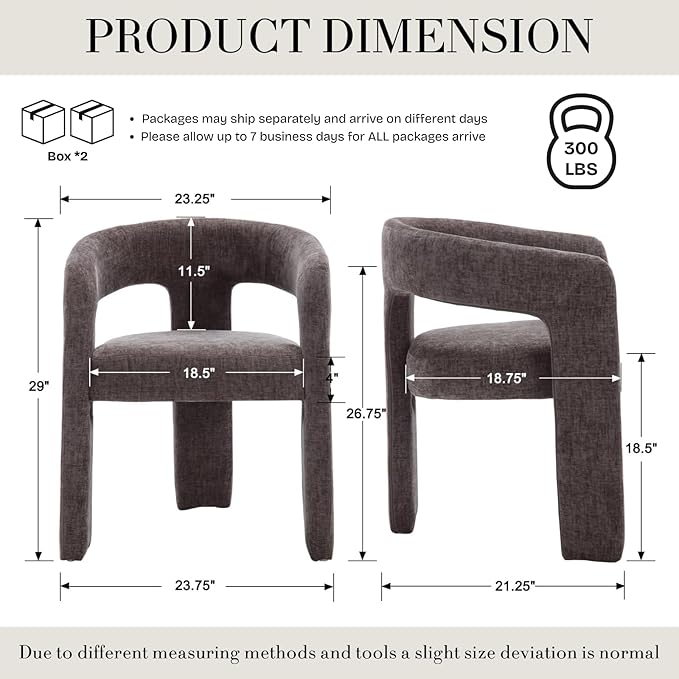 Modern Chenille Dining Chairs Set of 2, Upholstered Barrel Chairs - Image 2