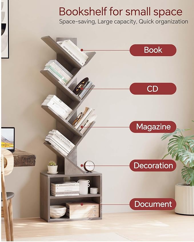 SUNMORY 6 Tier Tree Bookshelf, Tall Bookcase - Image 7