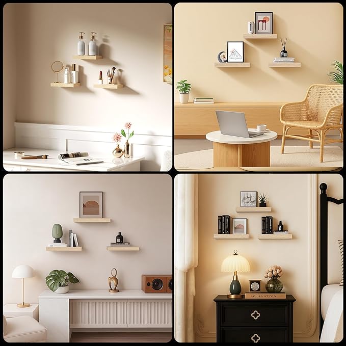 Floating Shelves, Oak Wooden Set of 3 Wall Mounted Bathroom Shelves Over Toilet - Image 9