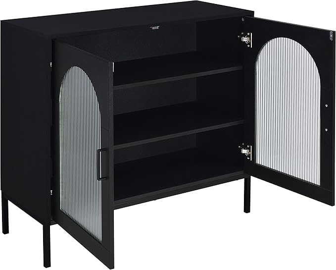 Coaster Home Furnishings Jess 2-Door Arched Fluted Glass Accent Cabinet Black - Image 4