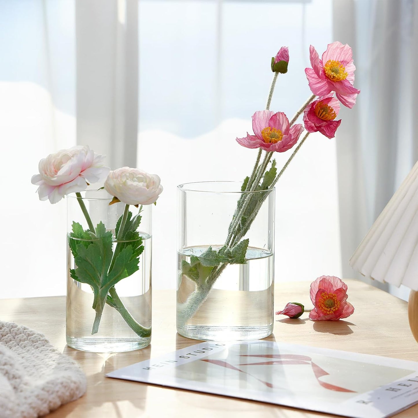 CEWOR 20pcs Flower Vases for Centerpieces, 6 Inch Glass Cylinder Vase Clear Vases Candle Holder for Floating Candles Home Table Decor Wedding Party, 2 Diameters