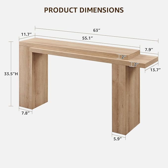 OKD 63 Inch Modern Entryway Console Table, Solid Geometry Accent Sofa Table - Image 2