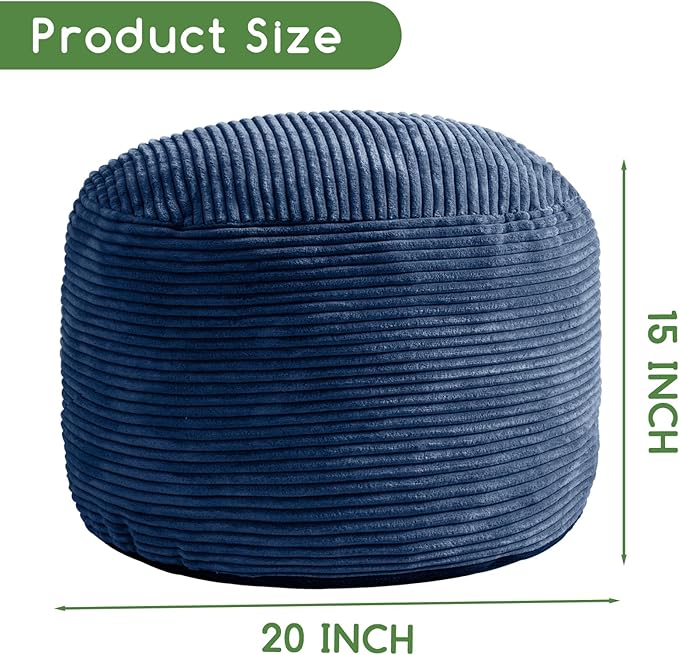 HIGOGOGO Round Stuffed Pouf Ottoman, Corduroy Poufs - Image 2