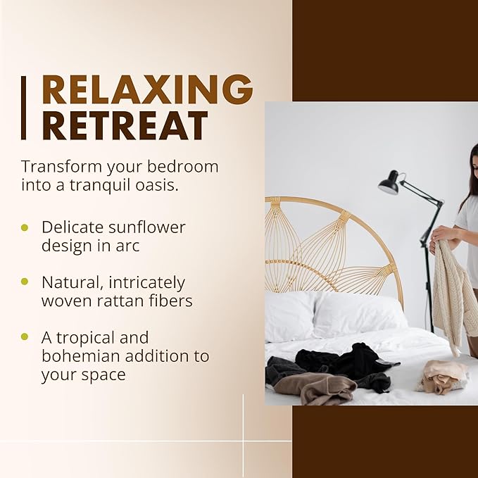 Kouboo Sunflower Rattan Full Headboard Bedroom Bedroom Furniture Headboard Full - Image 4