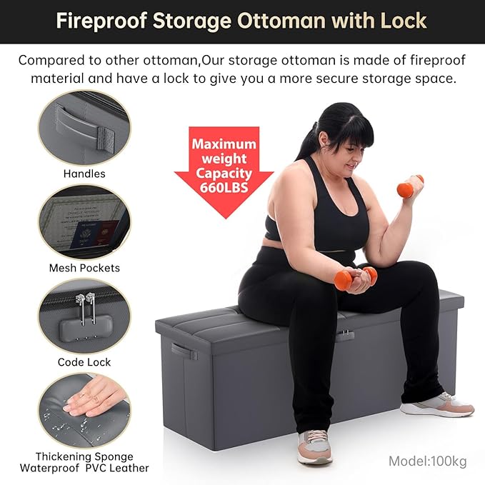 DocSafe Storage Ottoman Bench, Fireproof＆Waterproof Folding Bench - Image 6