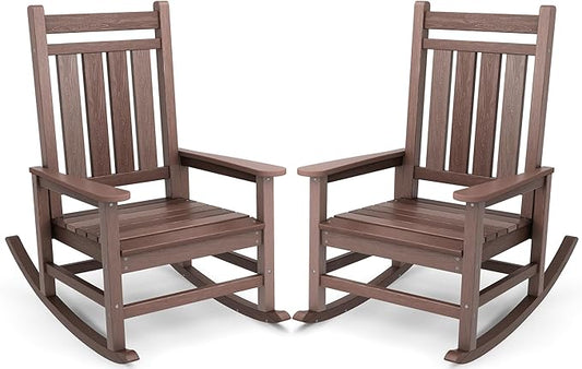 SERWALL Outdoor Rocking Chair Set of 2, HDPE Rocking Chair by SERWALL