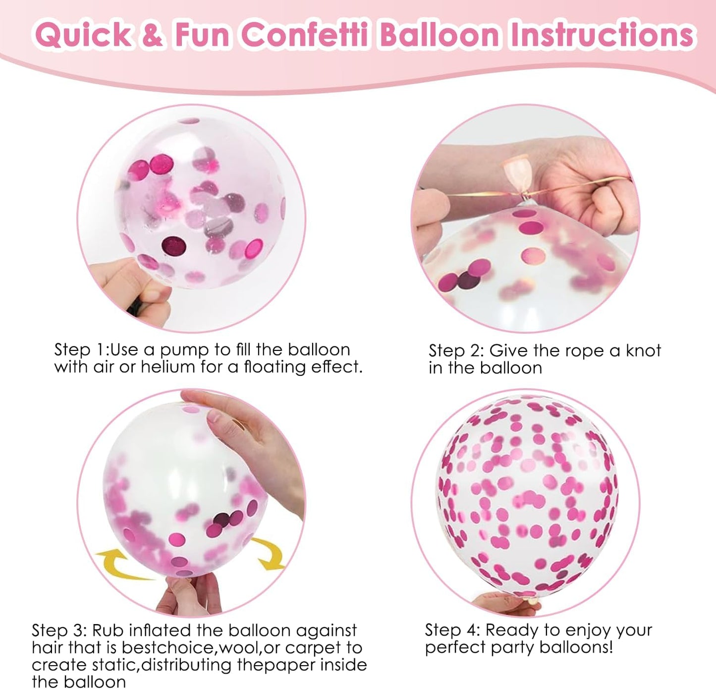 Light Pink Confetti Balloons, 50pcs 12 Inch Metallic Pink Balloons and Hot Pink Latex Balloons Baby Pink Balloon for Birthday Party Wedding Anniversary Gender Revea Princess Party Decorations