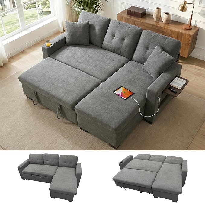 82" L Shaped Sleeper Sofa Bed, Pull Out Sectional Couch by KCGKCG