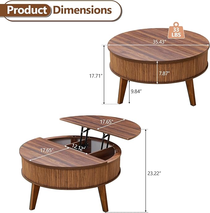 Round Lift Top Coffee Table - Image 2
