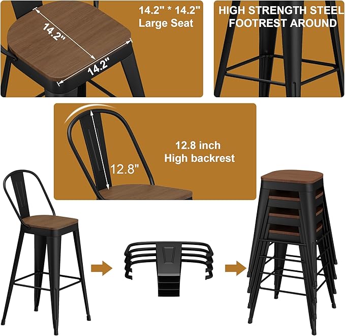 Andeworld Metal Bar Stools Set of 4, 30 inch Bar Height Barstools - Image 7