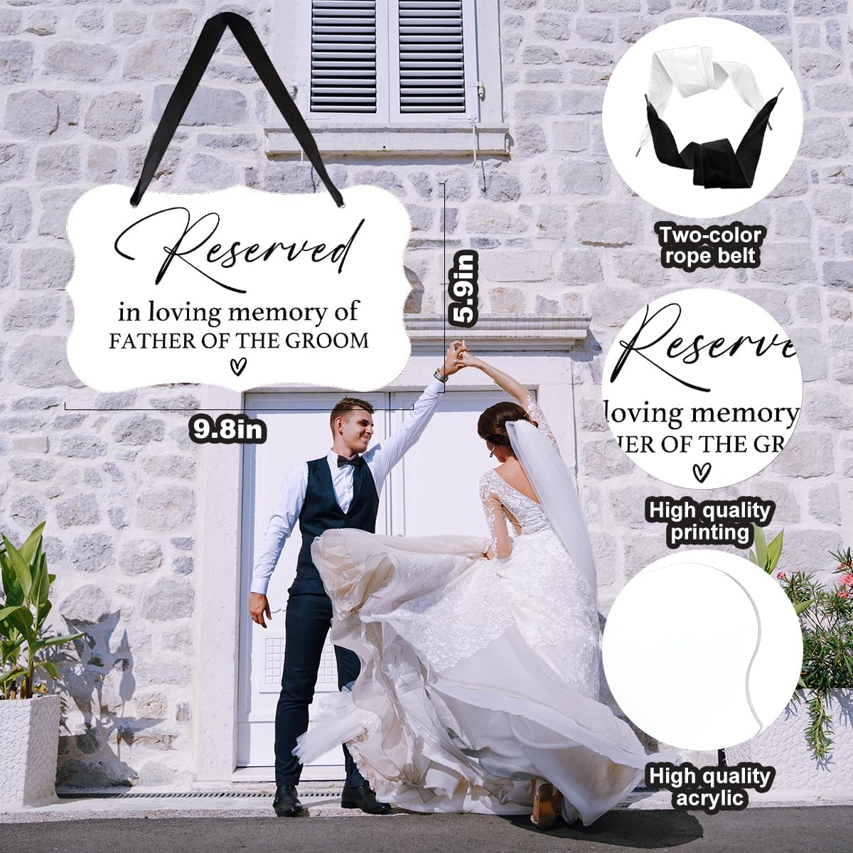 Acrylic Wedding Sign, Ring Bearer Sign, Reserved Seating Signs, for Father of The Groom, Rustic Wedding Decor Signs, Acrylic Wall Art With Ribbon for Chairs Weddings Decor and Event Party (White)