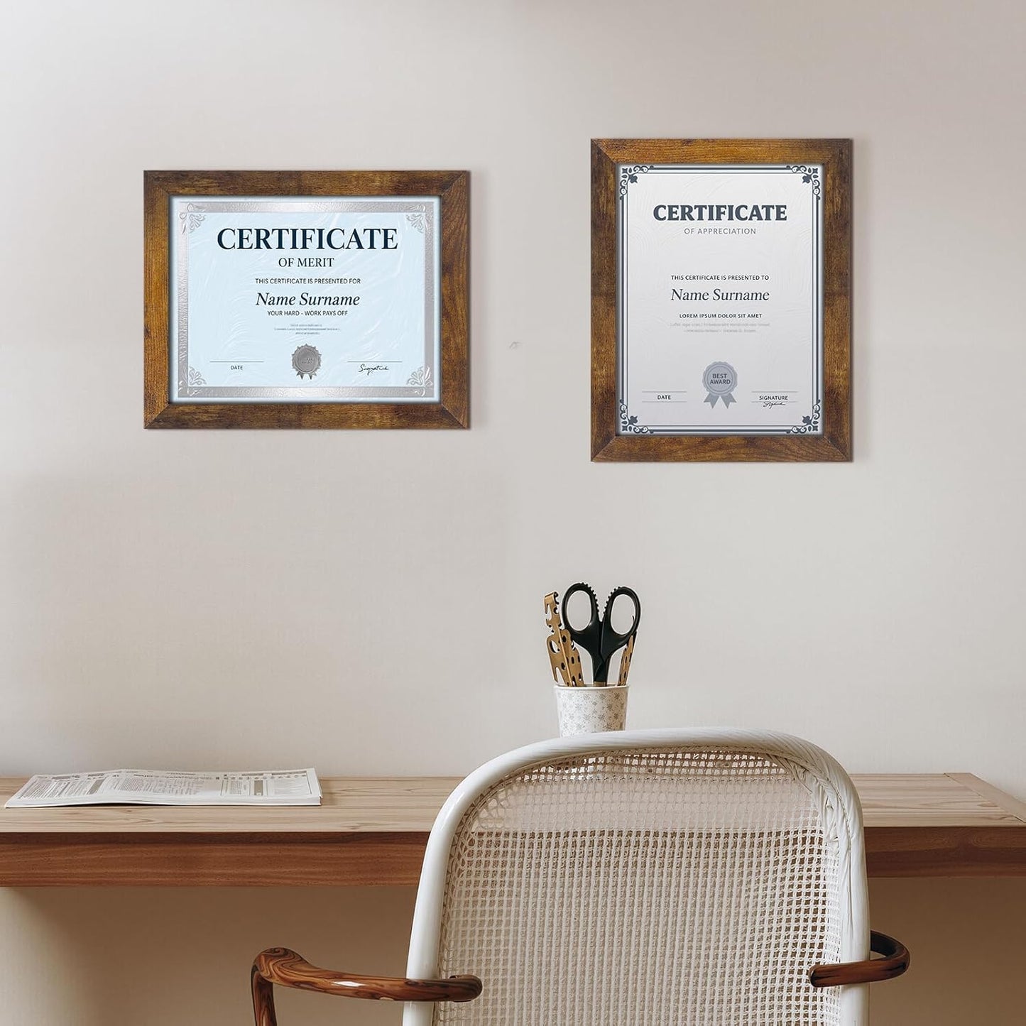 PETAFLOP 8.5x11 Picture Frame Rustic Certificate Frames Wall Tabletop Display Horizontally or Vertically, 7 Pack