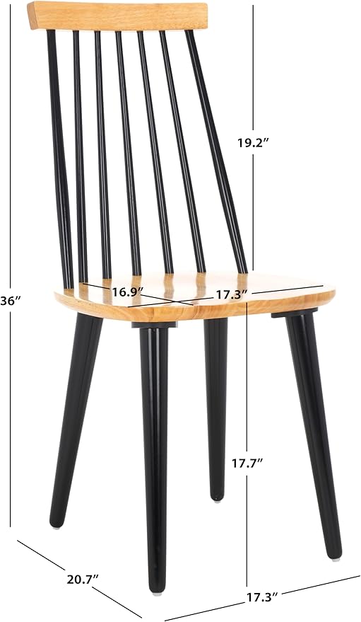 SAFAVIEH Home Collection Burris Natural/Black Windsor Spindle Solid Wood Side - Image 3