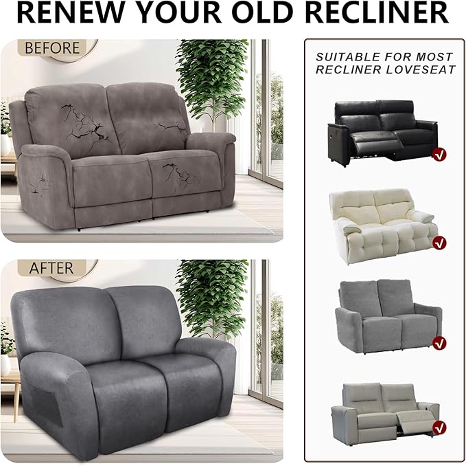 ANARACHON Loveseat Recliner Cover Leather Look Recliner Loveseat Covers - Image 6