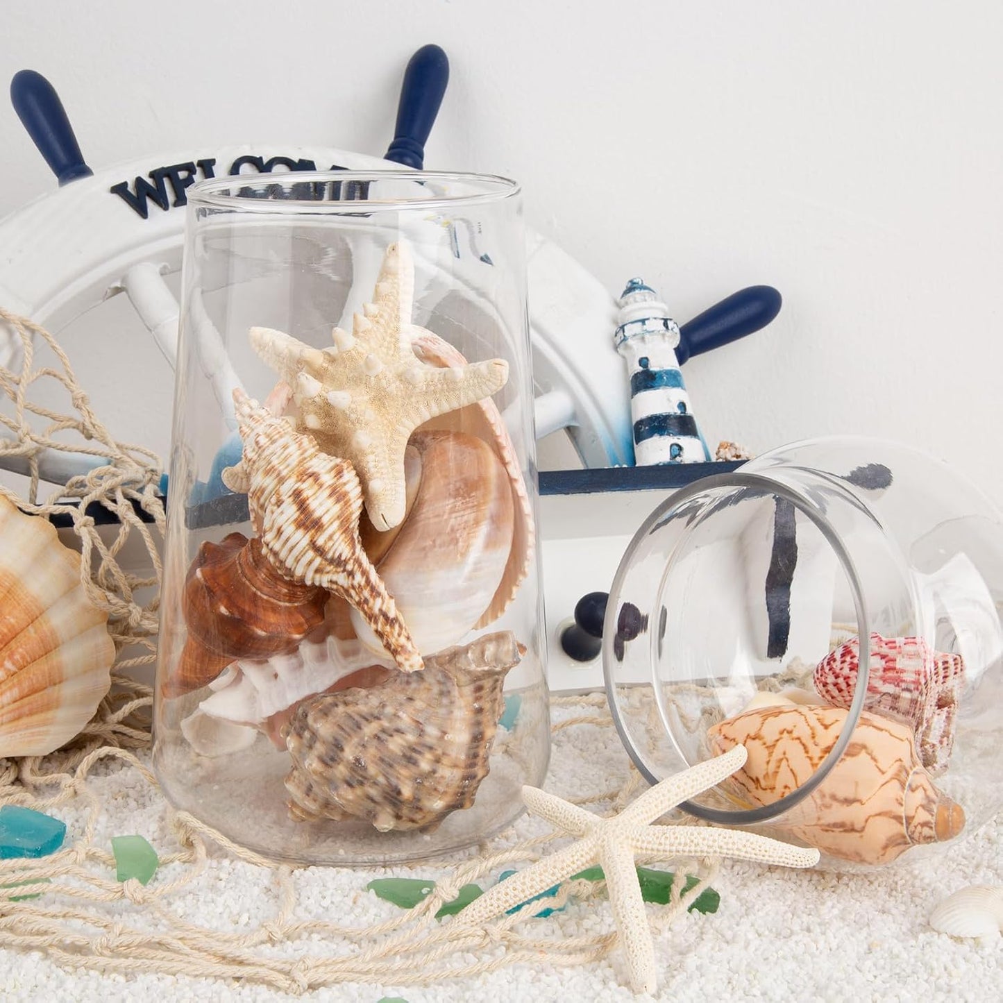 JQAQJU Sea Shells for Decorating 15PCS Large Seashells Starfish Conch for Beach Party,Vase Fillers, Table Scatters, Home Decor, DIY Crafts, Bathroom, Fish Tank Decorations