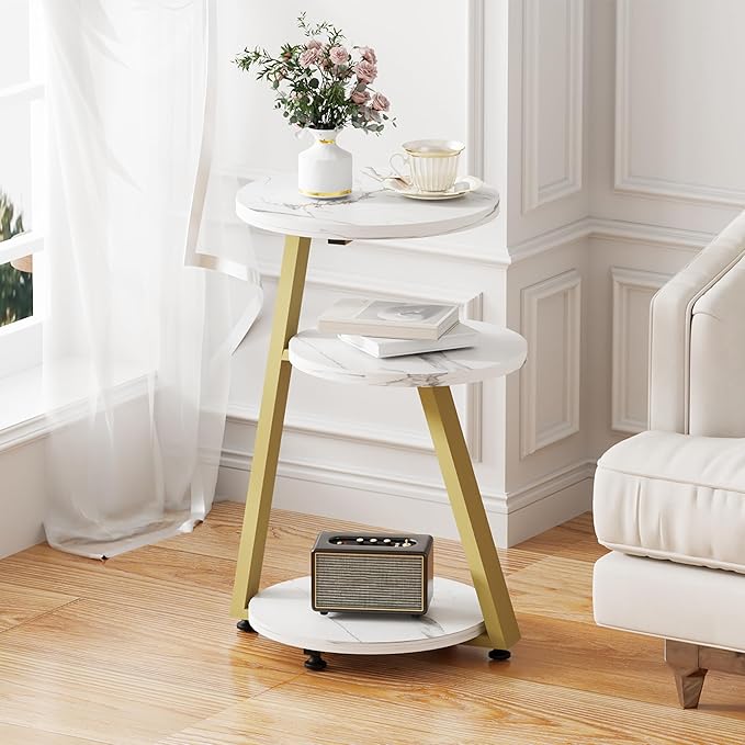BEWISHOME Round End Table Marble Side Table - Image 2