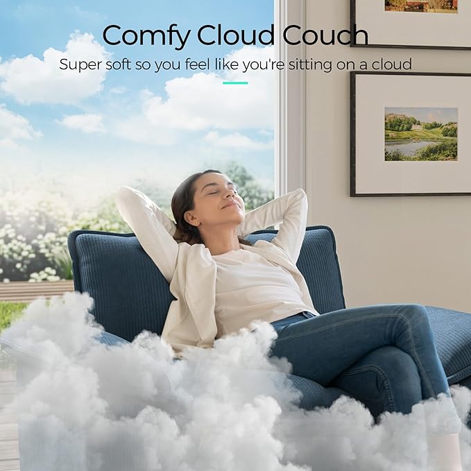 LINSY HOME 123" Modular L-Shaped Sectional Sofa, 3-Seat Corduroy Modern Cloud - Image 5