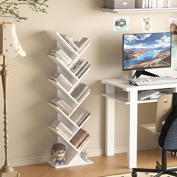 SHEEPAM 10 Tier Tree Book Shelf, Floor Standing Wood Bookshelf - Image 5