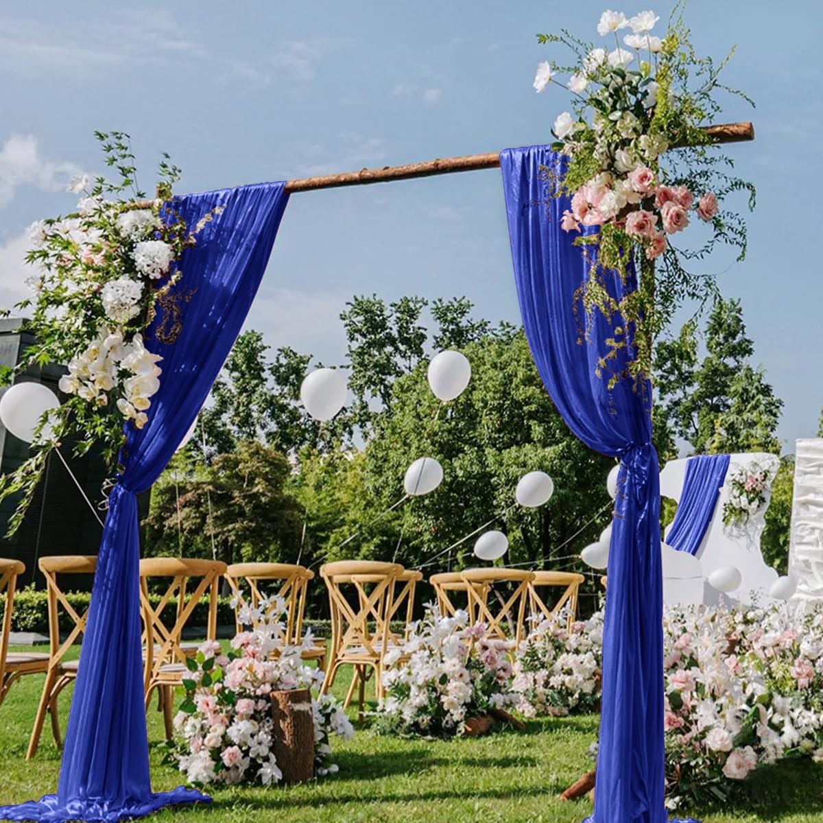 Royal Blue Wedding Arch Draping Fabric 29" x 20 FT Blue Wedding Drapes for Backdrop Sheer Curtains Drapes for Romantic Bridal Baby Shower Ceremony Birthday Party Fall Outdoor Events