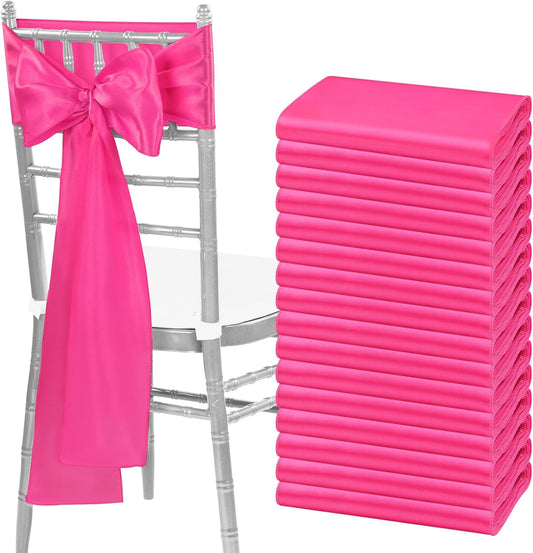 60 PCS Hot Pink Satin Chair Sashes Bows Universal Chair Cover for Wedding Reception Restaurant Event Decoration Banquet,Party,Hotel Event Decorations (7 x 108 inch)