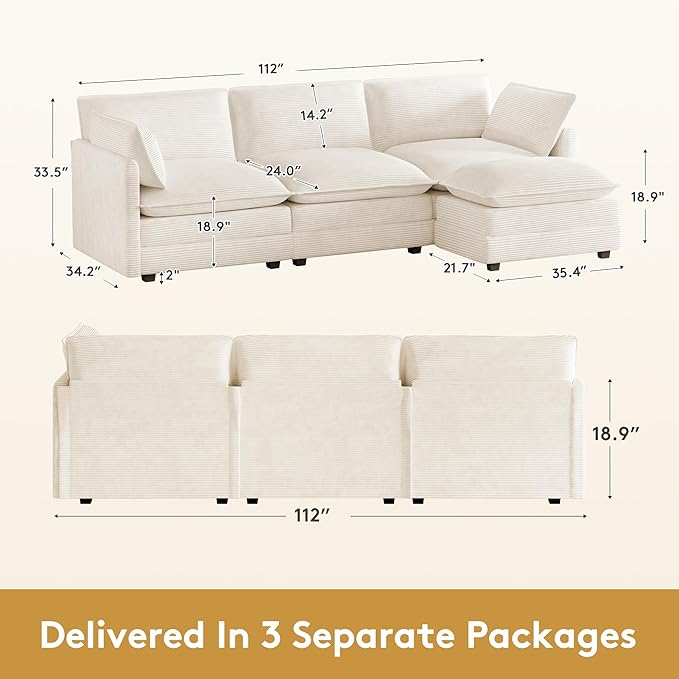 ROWHY 112'' Oversized Modular Sectional Cloud Couch - Image 2