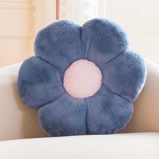Blue Flower Pillow, 17.7" Flower Shaped Plush Decorative Throw Pillow for Bed