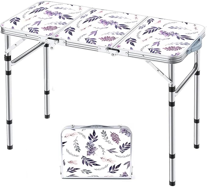 Yriuat Folding Camping Table 3ft Portable Picnic Table Adjustable Height Small by Yriuat