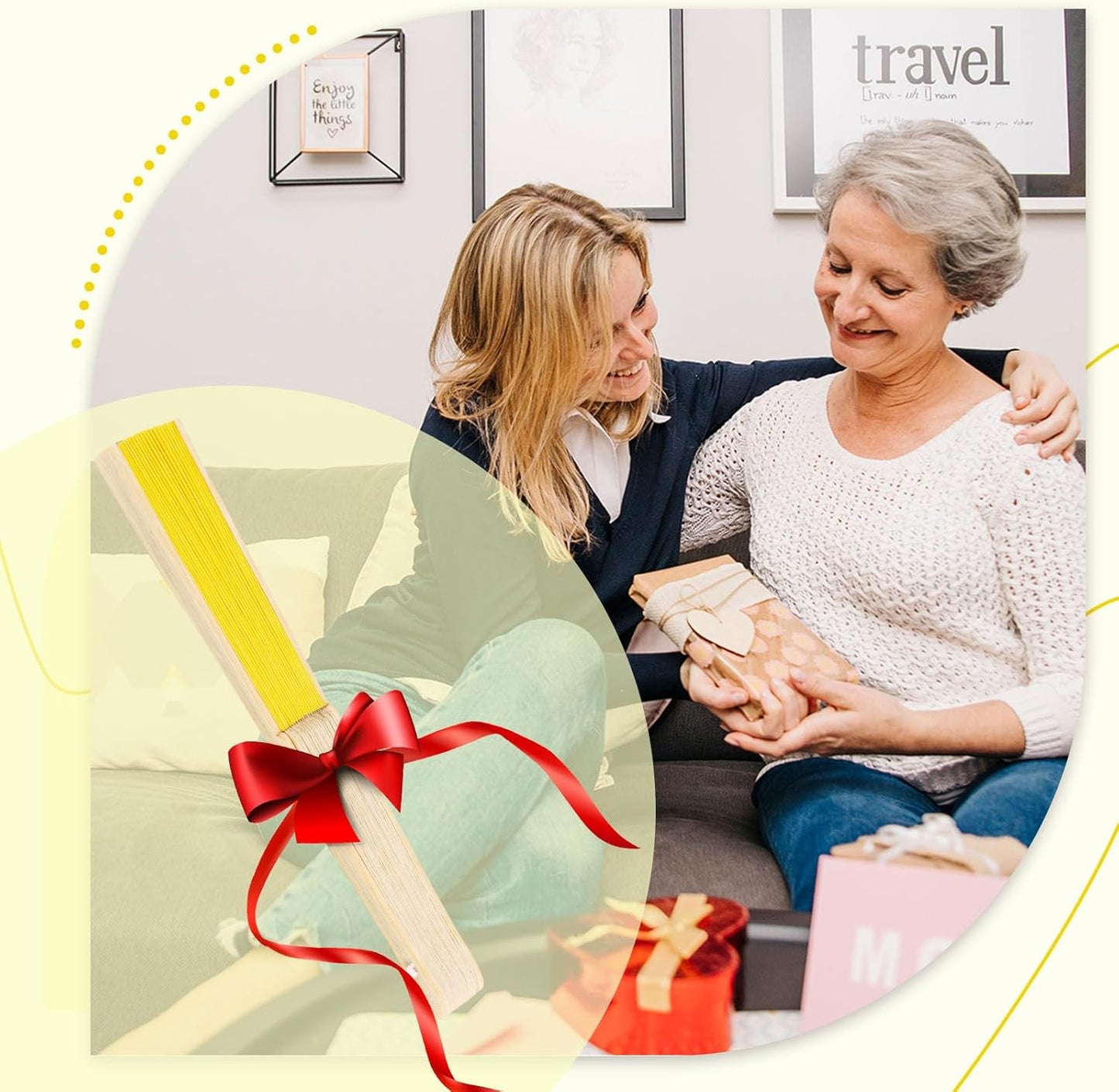 JOHOUSE 12 Pcs Paper Folding Hand Fans, 8.3 Inch Lemon Yellow Paper Fans Handheld Portable Decorative Accessories for Wedding, Lemon Party Decorations, Bridal Shower DIY Crafts