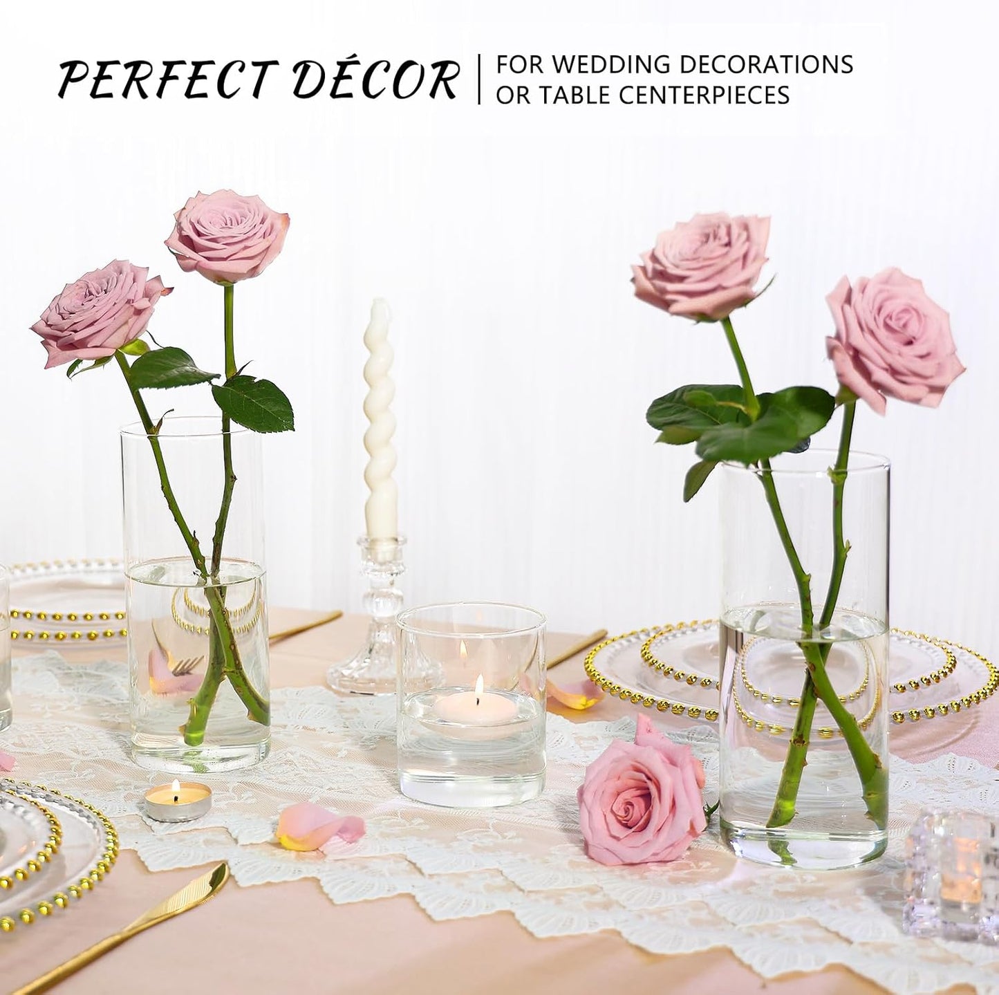 7Pcs Glass Cylinder Vase for Centerpieces Clear Glass Flower Vases Bulk, Glass Hurricane Candle Holder Tall 8 Inch Floral Vases for Table, Floating Candle Vases for Wedding Home Décor