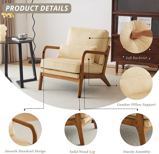 Karl home Mid-Century Modern Accent Chair, Living Room Chairs - Image 3