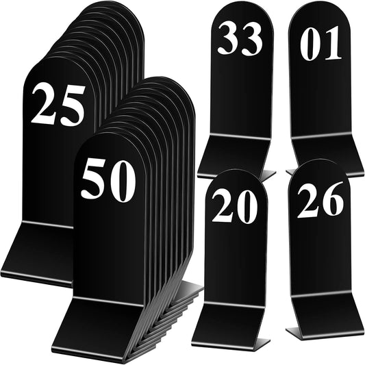 Remerry 50 Pcs Table Numbers 1-50 Acrylic Double Sided Number Cards Acrylic Tent Table Holders Tent Cards Wedding for Restaurant, 2.36 x 6.3 Inch (Black)