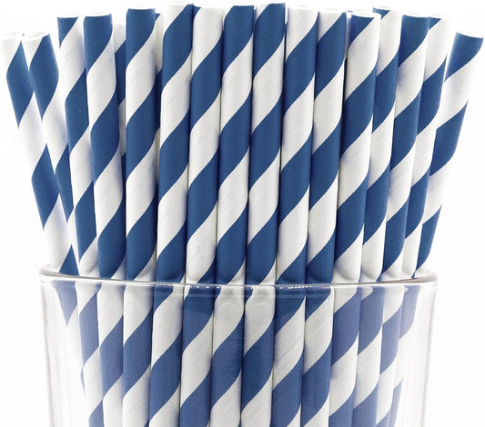 Pack of 900 Navy Blue Swirls Biodegradable 4-Ply Paper Drinking Straws (Compostable, Non-toxic, BPA-free)