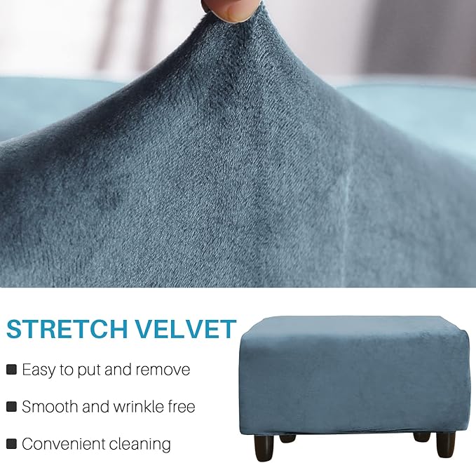 Ottoman Cover, Stretch Rectangle Velvet Ottoman Slipcovers of Foot Stool - Image 3